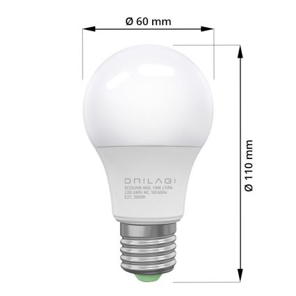 LED Lamp ECOLINE A60 E27/10W/230V 3000K - Brilagi