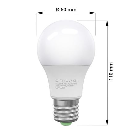 LED Lamp ECOLINE A60 E27/10W/230V 6500K - Brilagi