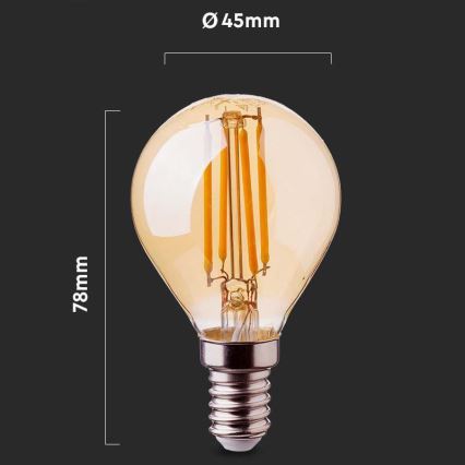 LED Lamp FILAMENT AMBER P45 E14/4W/230V 2200K