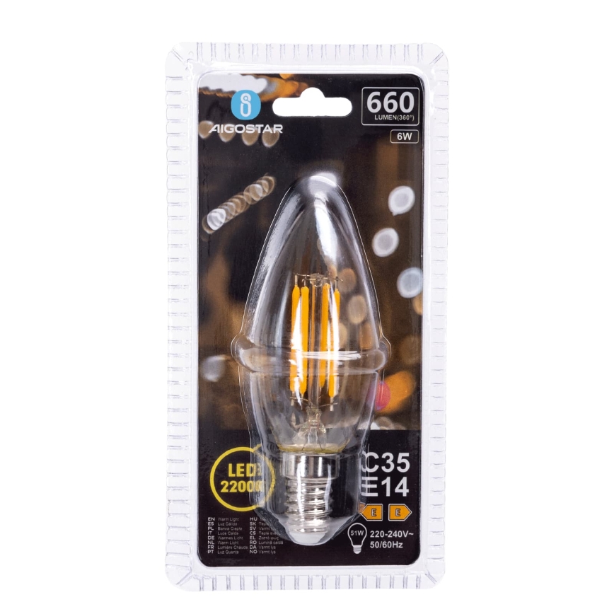 LED-lamp FILAMENT C35 E14/6W/230V 2200K - Aigostar