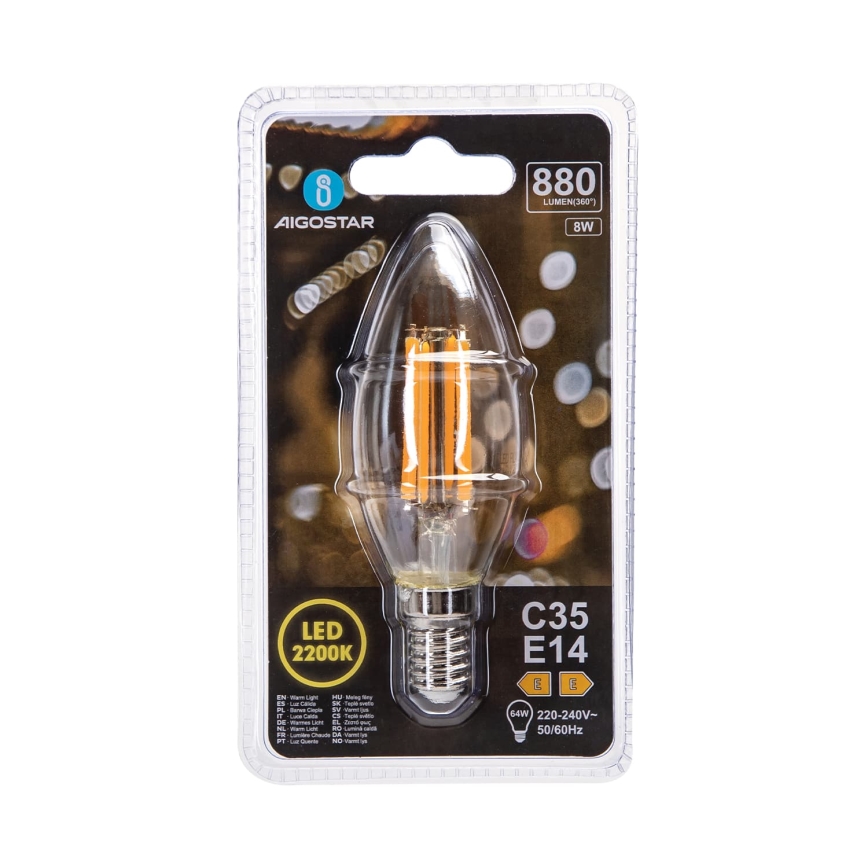 LED-lamp FILAMENT C35 E14/8W/230V 2200K - Aigostar