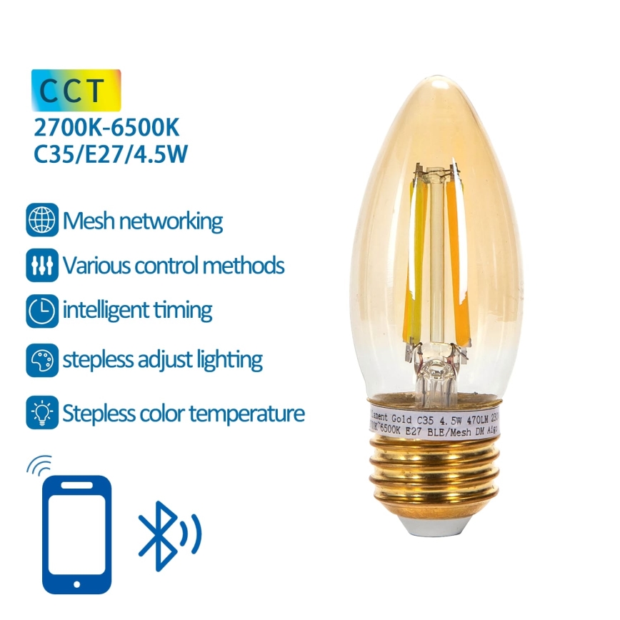 Dimbare LED Lamp FILAMENT MESH Smart C35 E27/4,5W/230V 2700-6500K - Aigostar