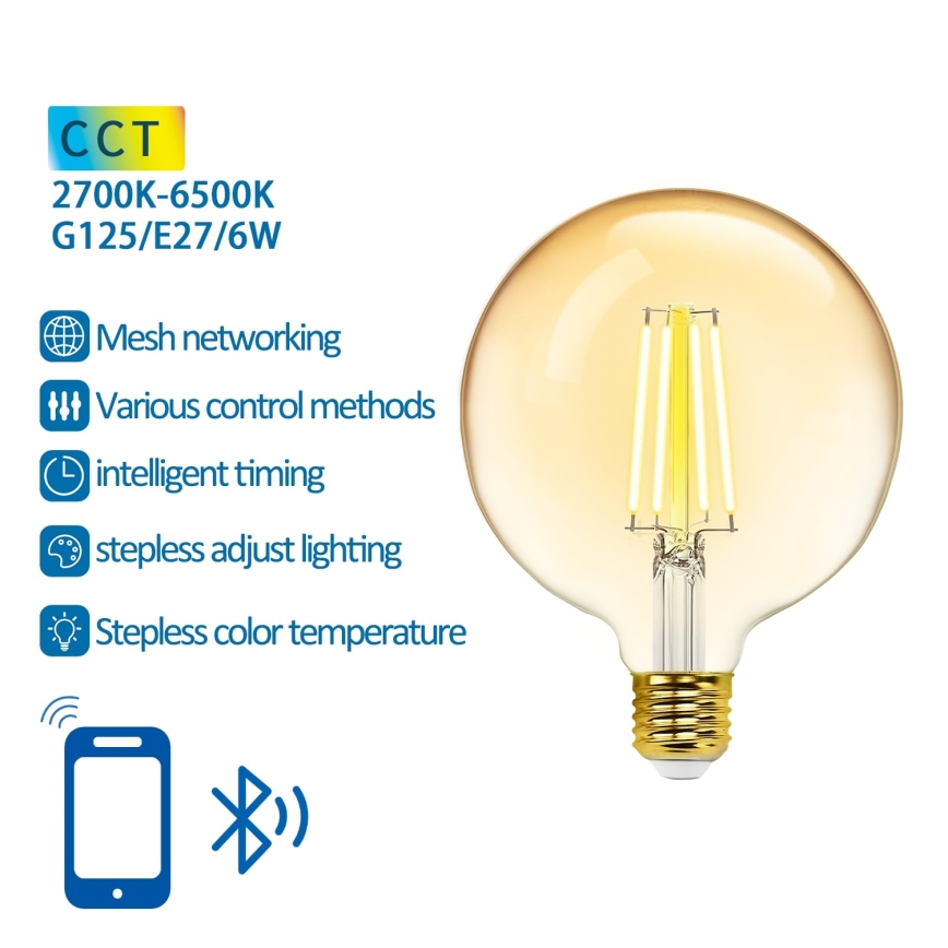 Dimbare LED Lamp FILAMENT MESH Smart G125 E27/6W/230V 2700-6500K - Aigostar