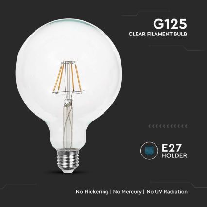 LED Lamp FILAMENT G125 E27/6W/230V 3000K