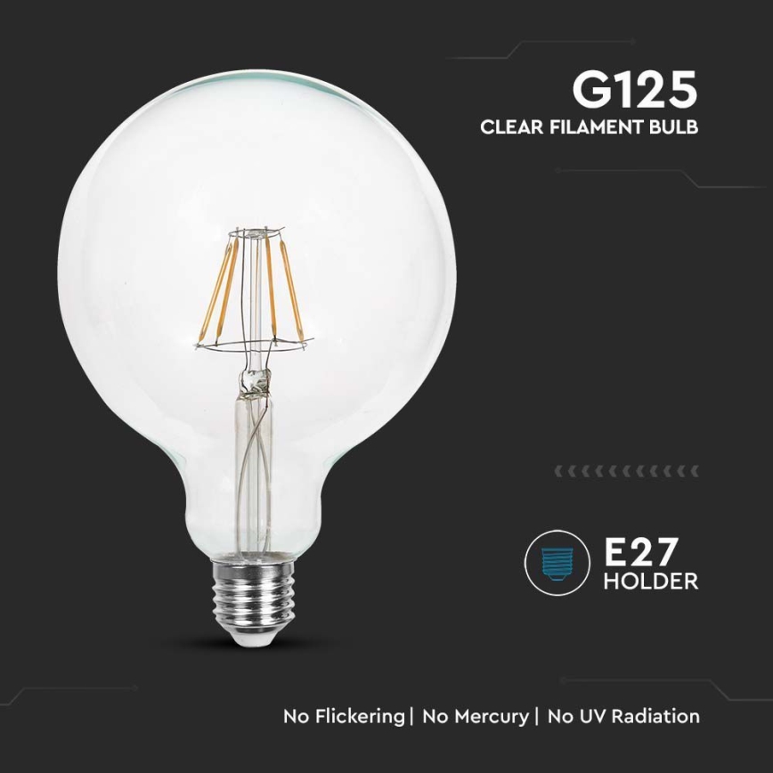 LED Lamp FILAMENT G125 E27/6W/230V 3000K