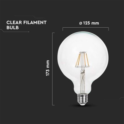 LED Lamp FILAMENT G125 E27/6W/230V 3000K