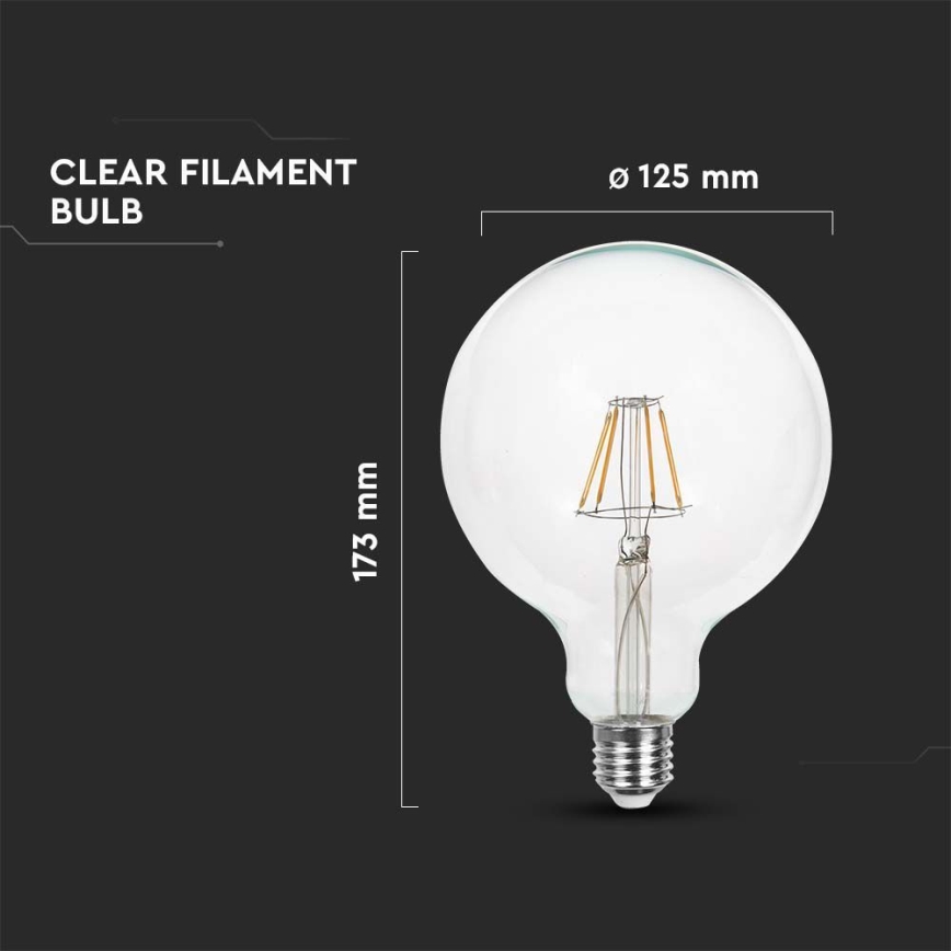 LED Lamp FILAMENT G125 E27/6W/230V 3000K
