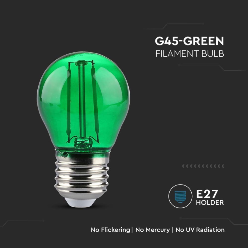 LED Lamp FILAMENT G45 E27/2W/230V groen