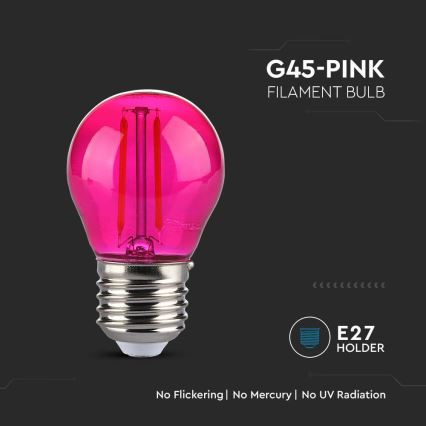 LED Lamp FILAMENT G45 E27/2W/230V roze