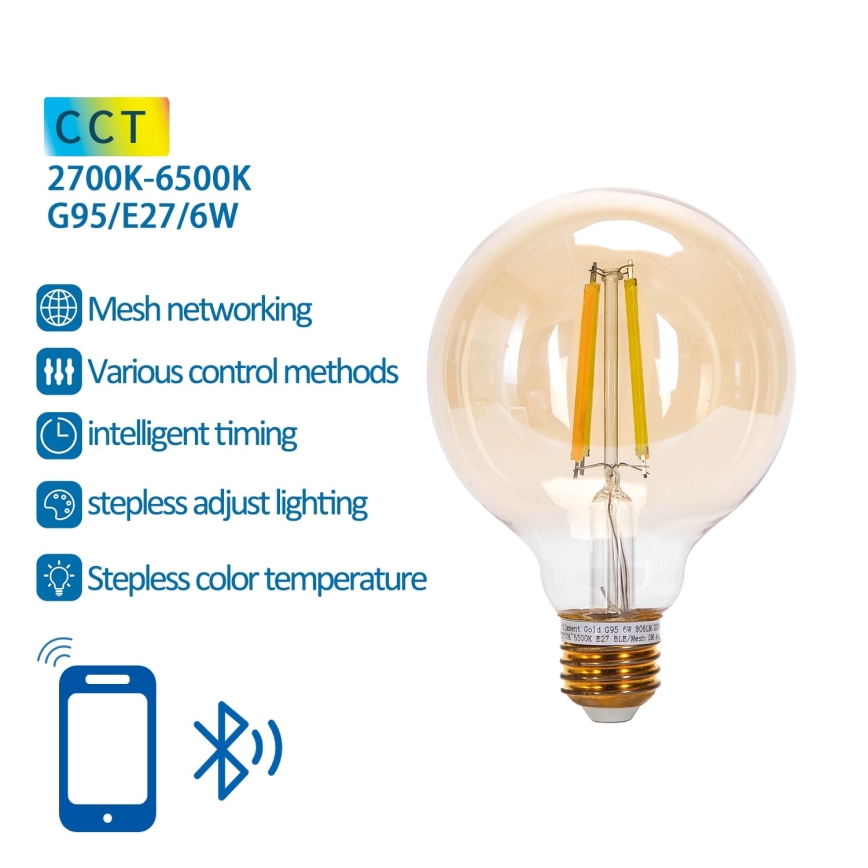 Dimbare LED Lamp FILAMENT MESH Smart G95 E27/6W/230V 2700-6500K - Aigostar