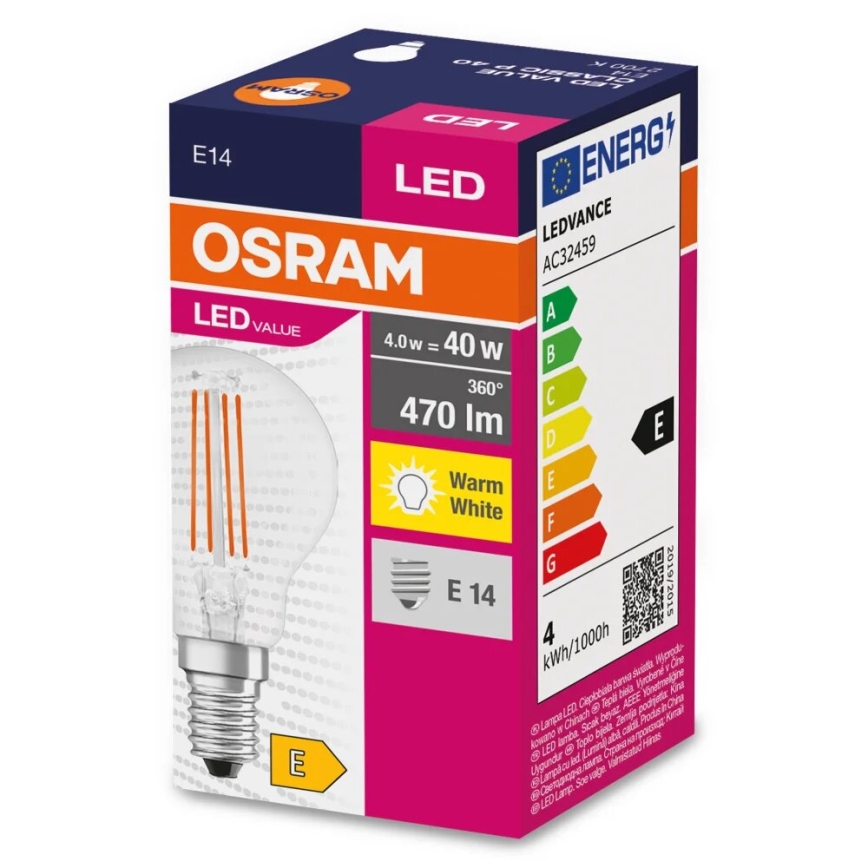 LED Lamp FILAMENT P40 E14/4W/230V 2700K - Osram