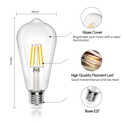 LED Lamp FILAMENT ST64 E27/4W/230V 2700K - Aigostar