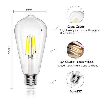 LED Lamp FILAMENT ST64 E27/4W/230V 6500K - Aigostar