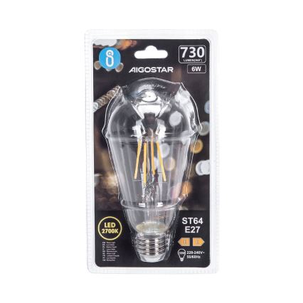 LED Lamp FILAMENT ST64 E27/6W/230V 2700K - Aigostar