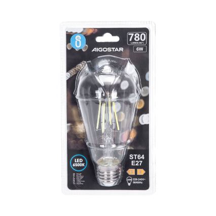 LED Lamp FILAMENT ST64 E27/6W/230V 6500K - Aigostar