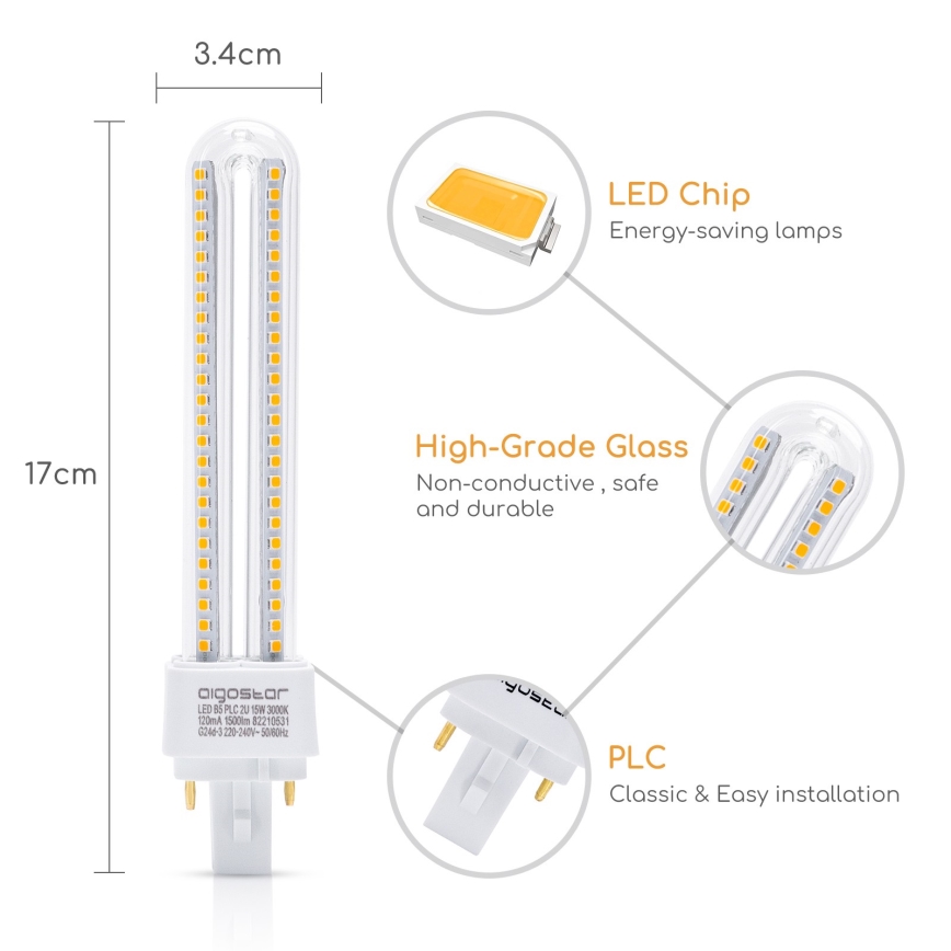 LED Lamp G24D-3/15W/230V 3000K - Aigostar