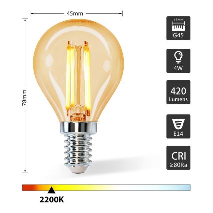 LED lamp G45 E14/4W/230V 2200K - Aigostar