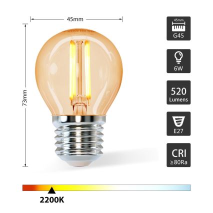 LED lamp G45 E27/6W/230V 2200K - Aigostar