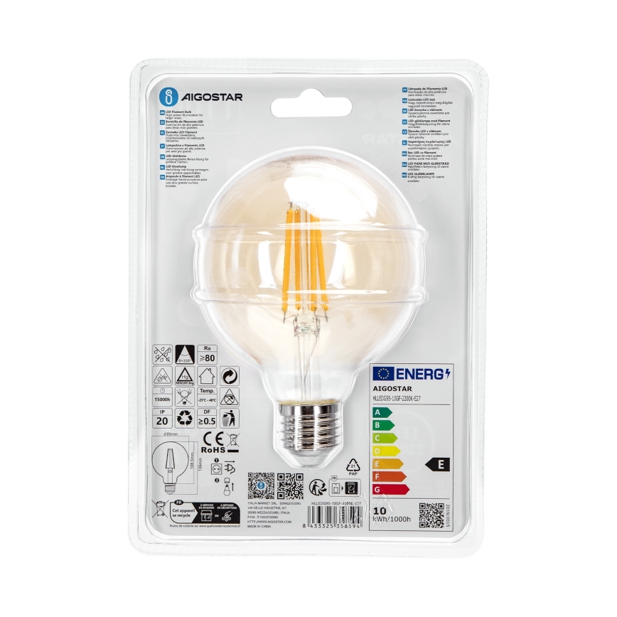 LED Lamp G95 E27/10W/230V 2200K - Aigostar
