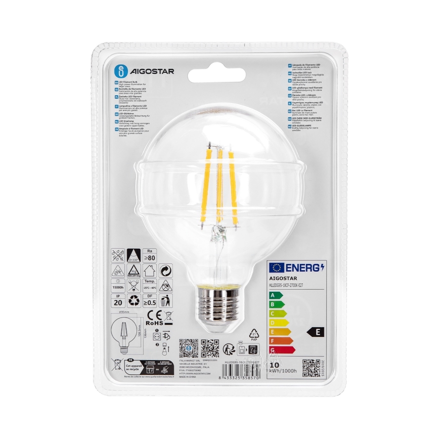 LED Lamp G95 E27/10W/230V 2700K - Aigostar