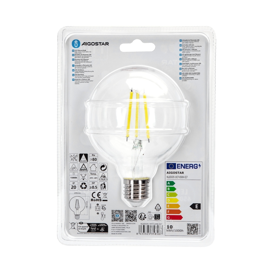 LED Lamp G95 E27/10W/230V 6500K - Aigostar
