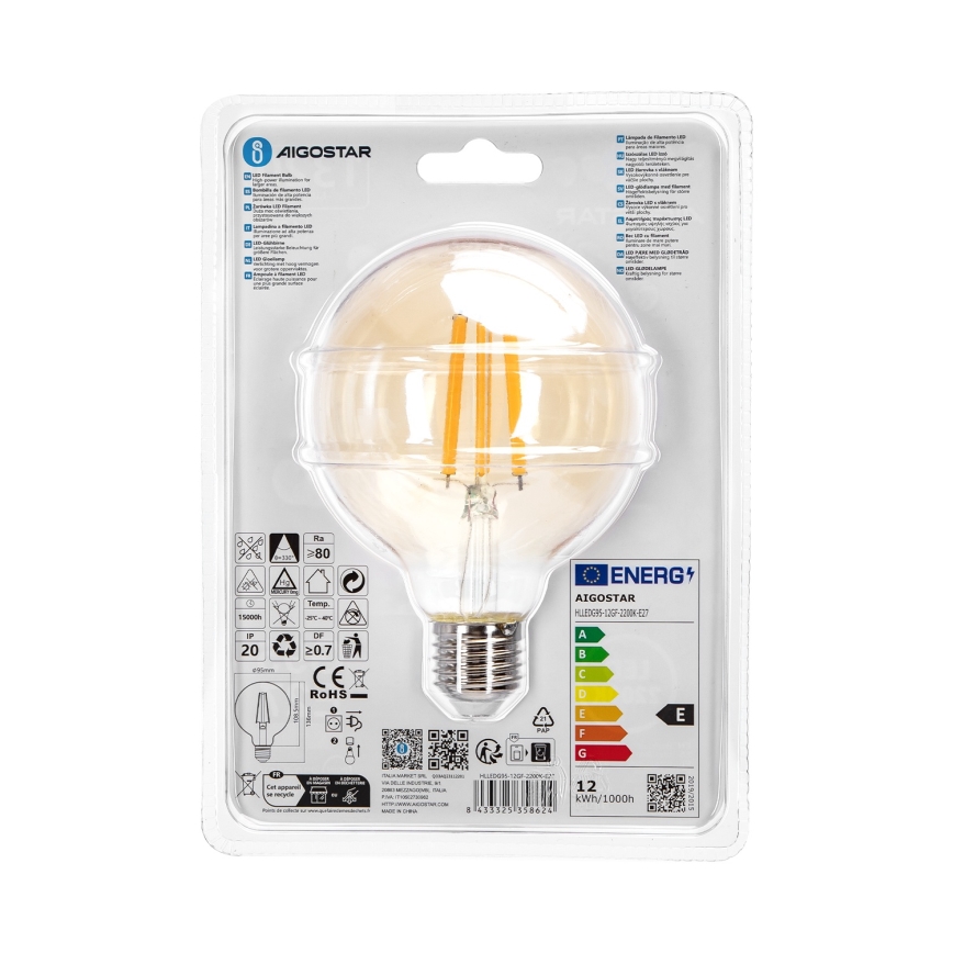 LED Lamp G95 E27/12W/230V 2200K - Aigostar