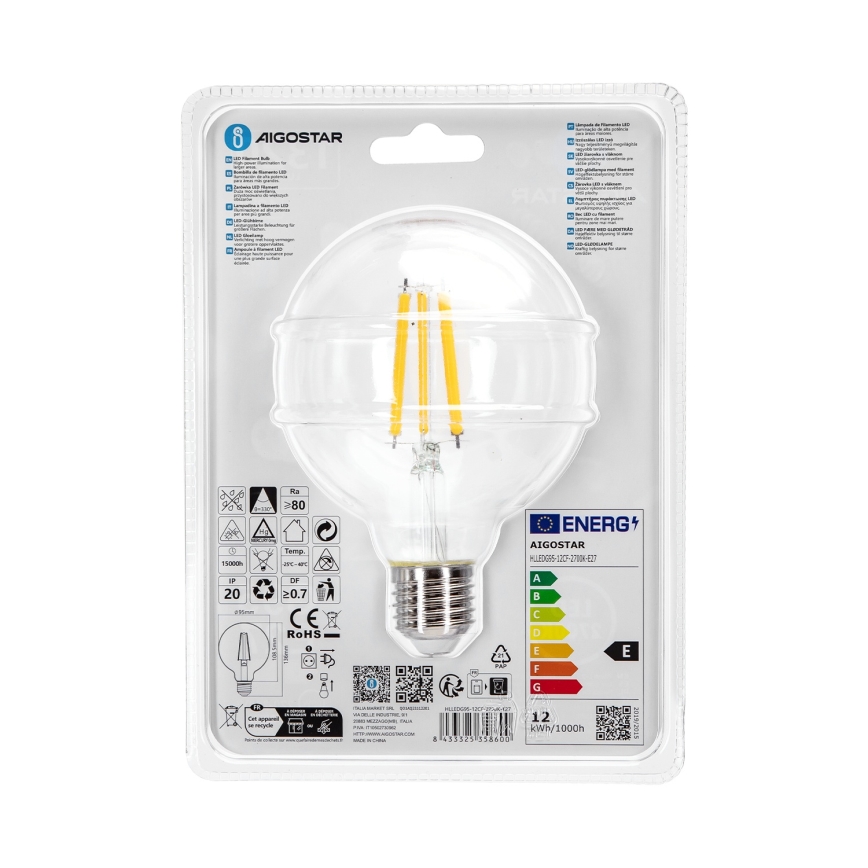 LED Lamp G95 E27/12W/230V 2700K - Aigostar