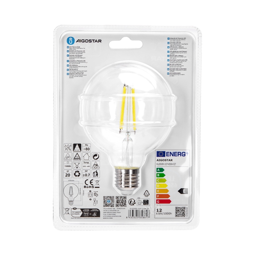 LED Lamp G95 E27/12W/230V 6500K - Aigostar