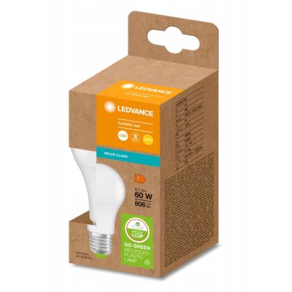 LED Lamp gemaakt van gerecycled plastic A60 E27/8,5W/230V 2700K - Ledvance