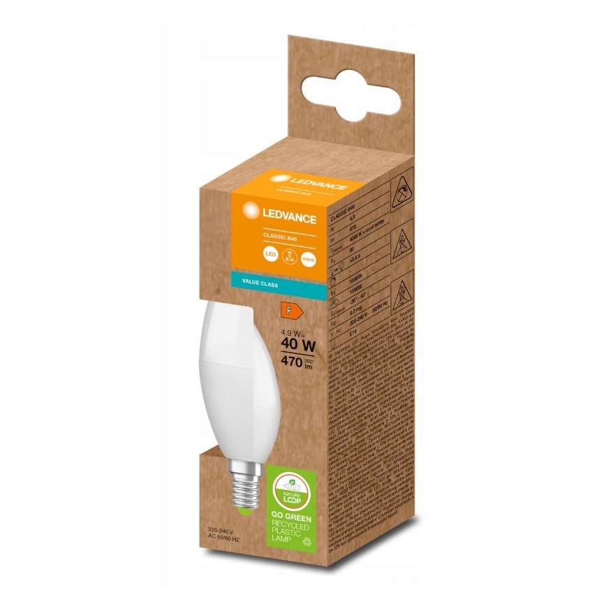 LED Lamp gemaakt van gerecycled plastic B40 E14/4,9W/230V 4000K - Ledvance