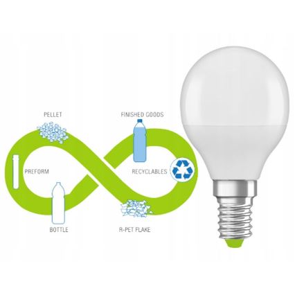 LED Lamp gemaakt van gerecycled plastic P45 E14/4,9W/230V 4000K - Ledvance