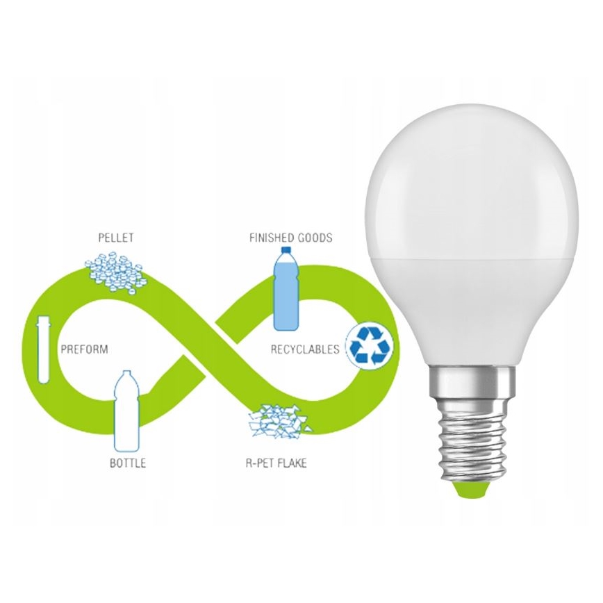 LED Lamp gemaakt van gerecycled plastic P45 E14/4,9W/230V 4000K - Ledvance