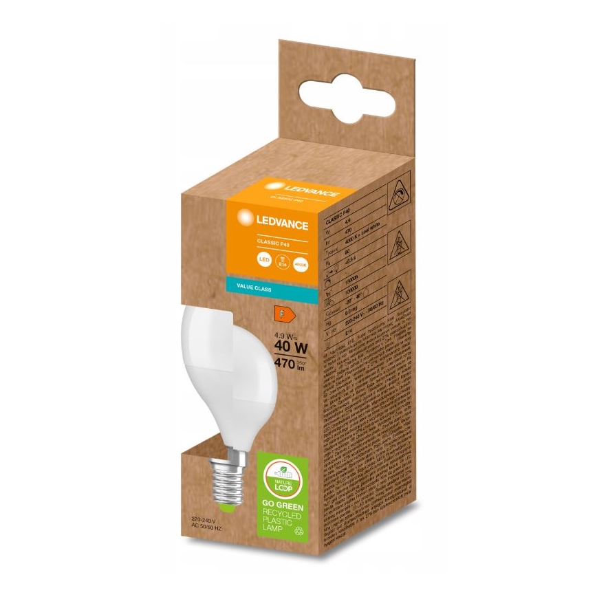 LED Lamp gemaakt van gerecycled plastic P45 E14/4,9W/230V 4000K - Ledvance