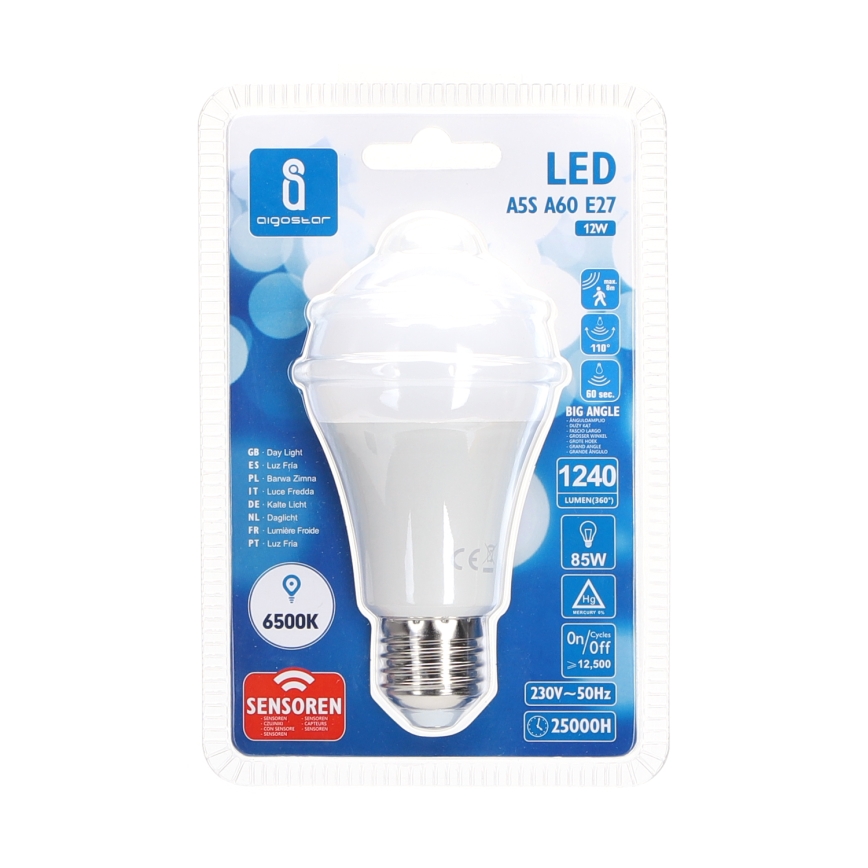 LED Lamp met bewegings- en schemersensor A60 E27/12W/230V 6500K - Aigostar