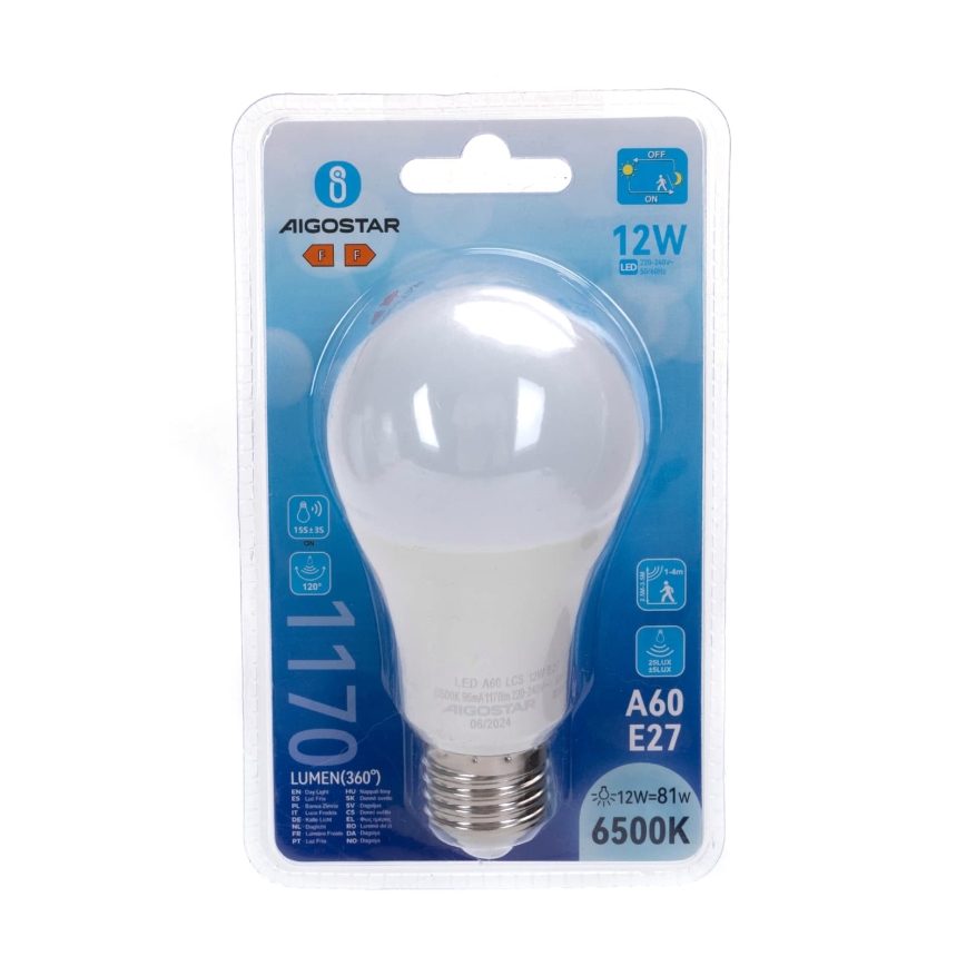LED-lamp met bewegings- en schemersensor A60 E27/12W/230V 6500K - Aigostar