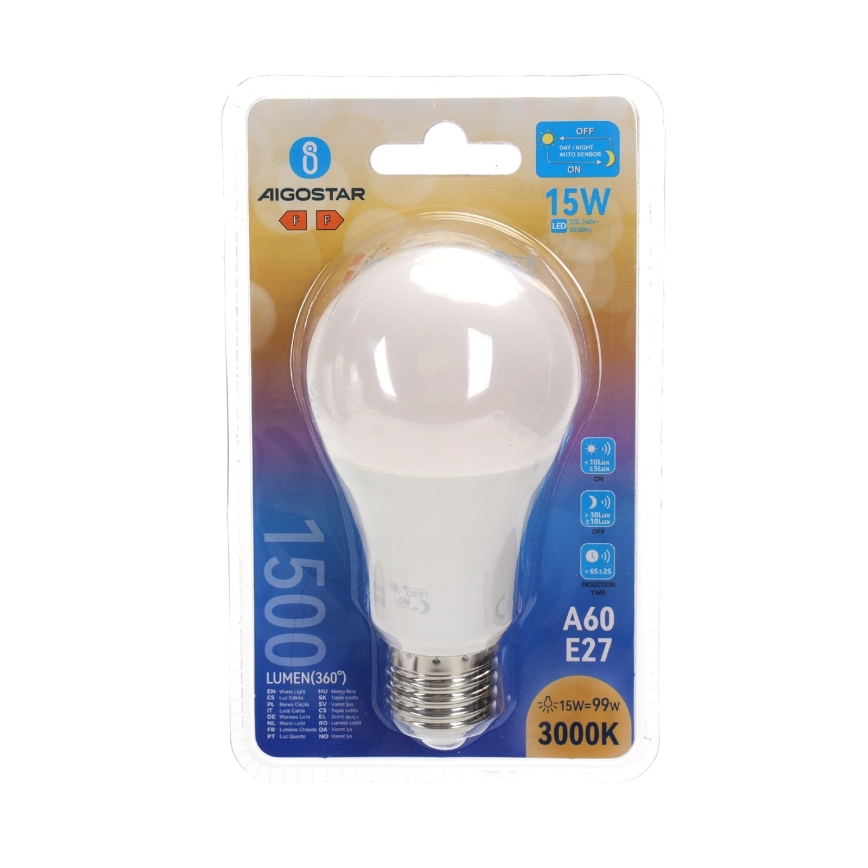 LED-lamp met schemersensor A60 E27/15W/230V 3000K - Aigostar