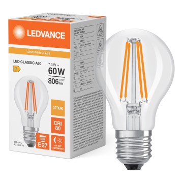 LED-lamp met schemersensor CLASSIC FILAMENT A60 E27/7,3W/230V 2700K - Osram