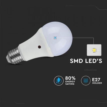 LED lamp met schemersensor E27 / 9W / 230V 6000K