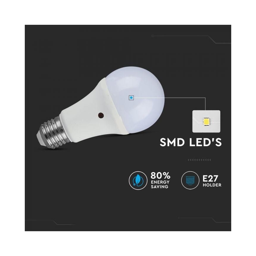 LED lamp met schemersensor E27 / 9W / 230V 6000K