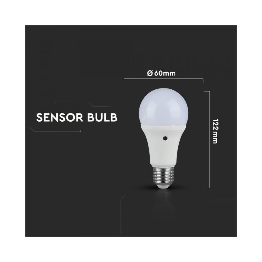 LED lamp met schemersensor E27 / 9W / 230V 6000K