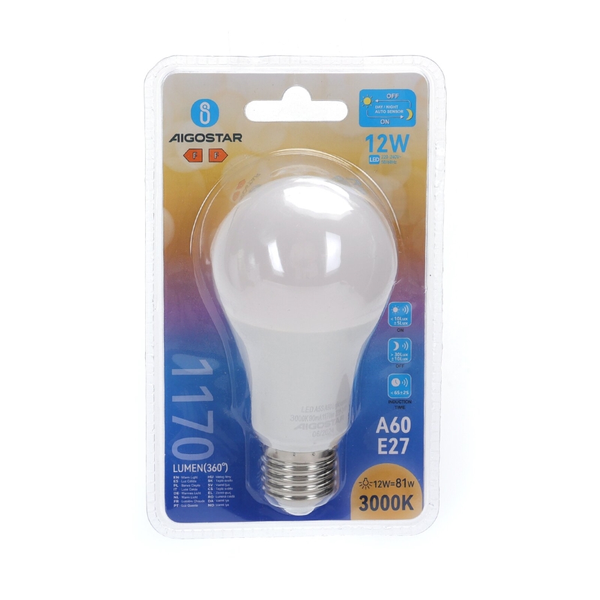 LED Lamp met schemersensor ​ A60 E27/12W/230V 3000K - Aigostar