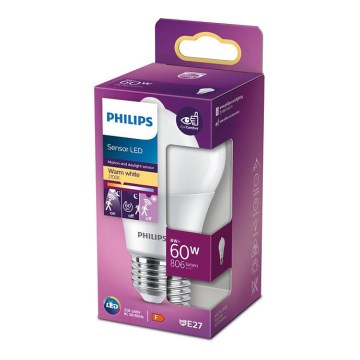 LED Lamp met Sensor Philips A60 E27/8W/230V 2700K