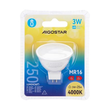 LED Lamp MR16 GU5,3/3W/12V 4000K - Aigostar