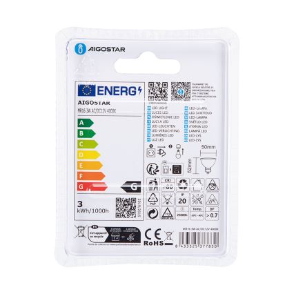 LED Lamp MR16 GU5,3/3W/12V 4000K - Aigostar