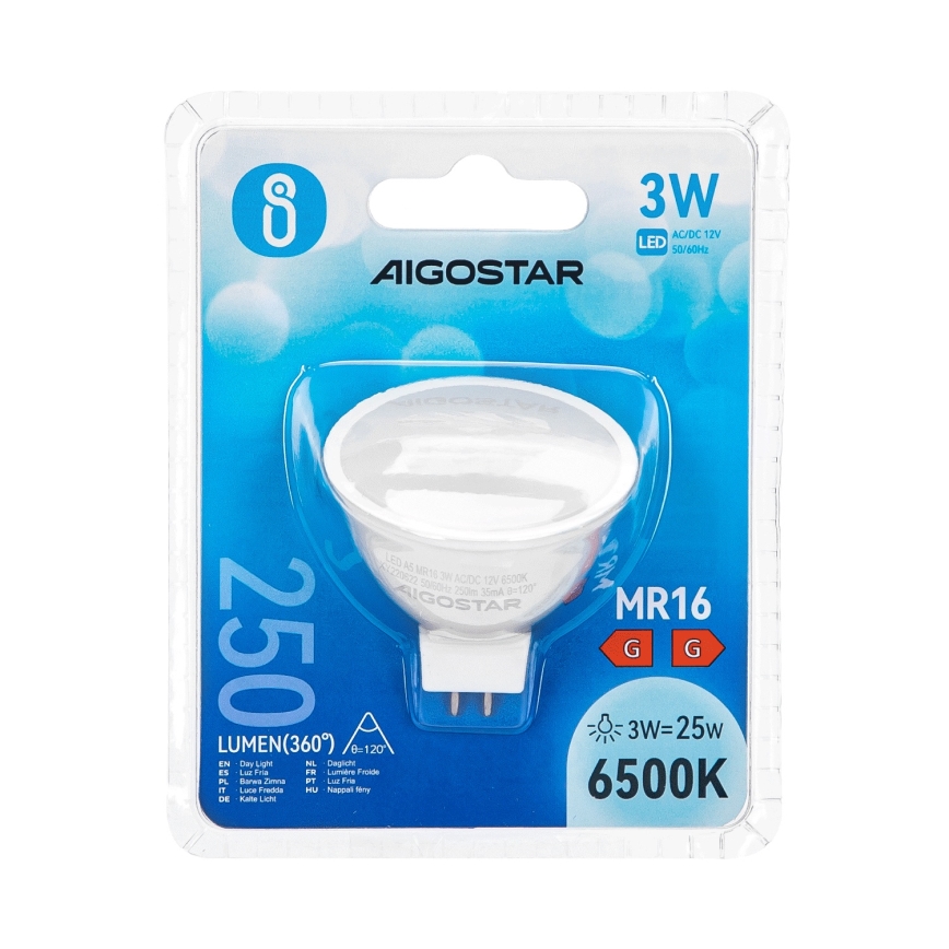 LED Lamp MR16 GU5,3/3W/12V 6500K - Aigostar