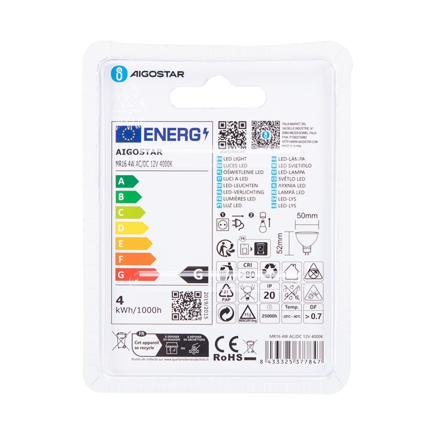 LED Lamp MR16 GU5,3/4W/12V 4000K - Aigostar