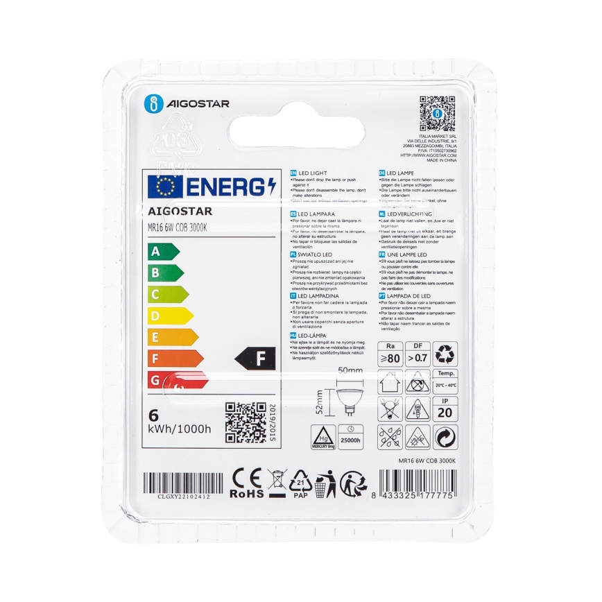 LED Lamp MR16 GU5,3/6W/12V 3000K - Aigostar