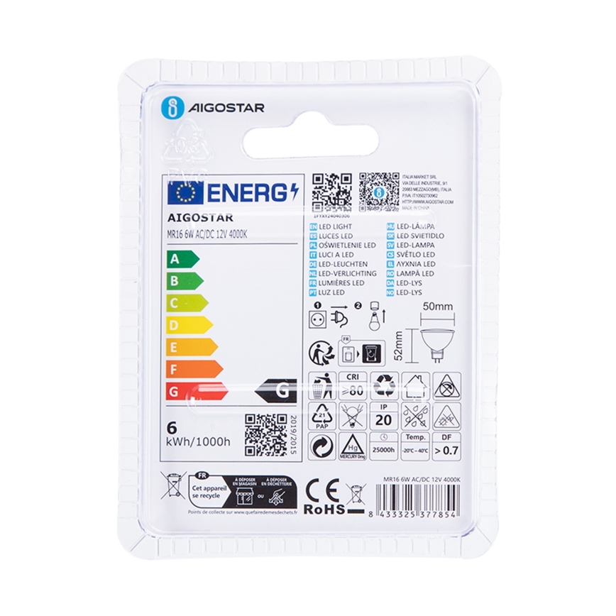 LED Lamp MR16 GU5,3/6W/12V 4000K - Aigostar
