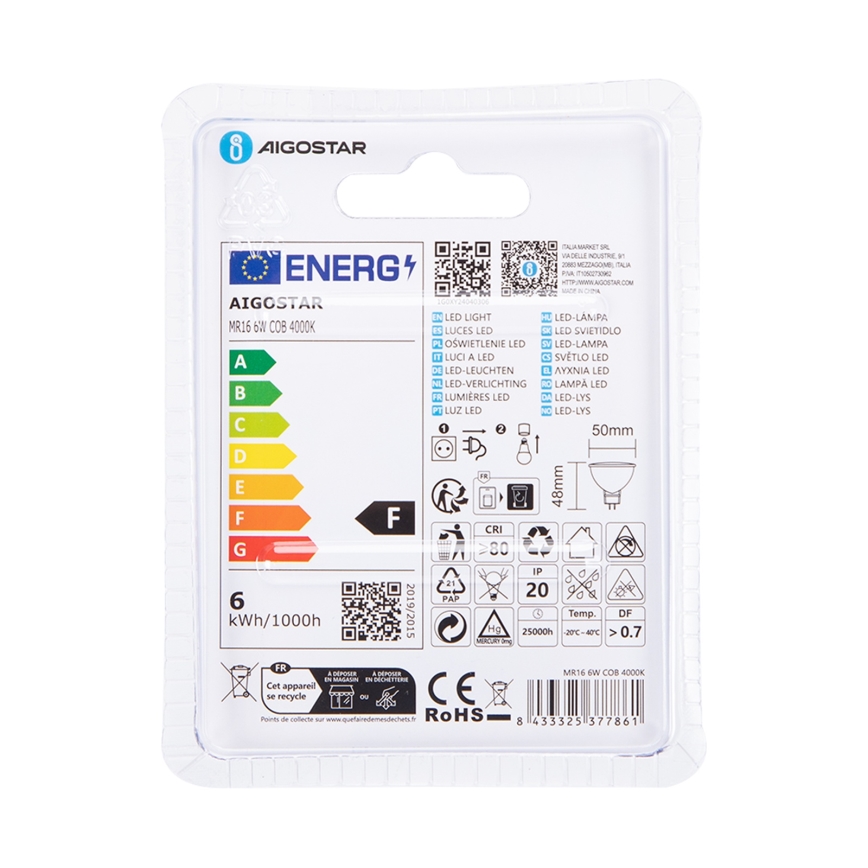 LED Lamp MR16 GU5,3/6W/12V 4000K - Aigostar