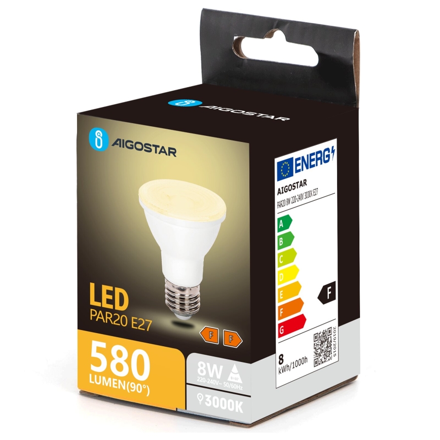 LED Lamp PAR20 E27/8W/230V 3000K - Aigostar